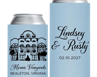 Custom Wedding Venue Can Cooler Favors, Wedding Venue Can Coolers, Personalized Wedding Venue Can Coolers, Customized Can Cooler Favor (399)