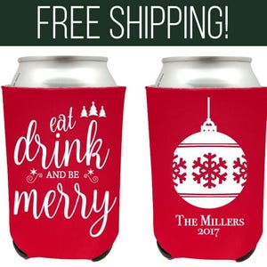 Christmas Wedding Can Coolers - Funny Christmas Can Cooler - Rustic Favors Christmas Can Coolers Ornament - Christmas Tree Can Cooler (10)