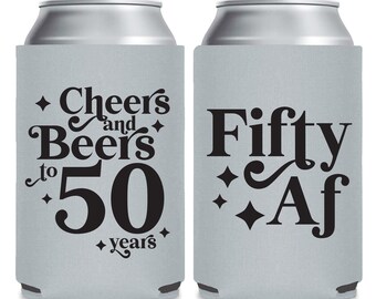 50th Birthday Can Coolers, Custom Birthday Can Cooler Favors, Can Coolers for Birthday Party, Personalized Birthday Party Beer Huggers (248)