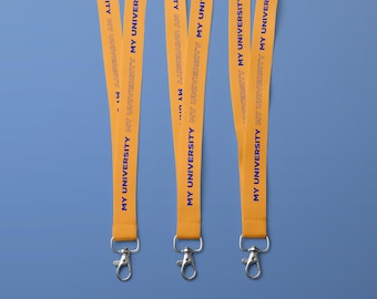 University Lanyard, College Lanyard, Custom Text Lanyard, Yellow Lanyard, Printed College Strap, Campus ID Holder, University Lanyards (446)