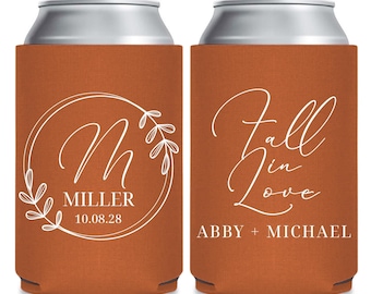 Fall In Love Can Cooler, Coolers, Personalized Wedding Can Cooler, Wedding Can Cooler, Can Cooler, Wedding Party Gifts, Wedding Gift (414)