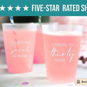 Personalized Cups, Custom Cups for Party, Custom Party Cups, 30th Birthday Frosted Cups, Customized Frosted Cups, Custom Birthday Cups (166) image 4