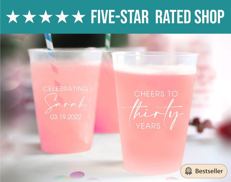 Personalized Cups, Custom Cups for Party, Custom Party Cups, 30th Birthday Frosted Cups, Customized Frosted Cups, Custom Birthday Cups (166) image 4