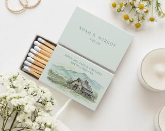 Wedding Venue Matchbox Favors, Personalized Wedding Matchboxes, Custom Wedding Matchbox Favors, Custom Wedding Venue Matchbox Keepsakes (12)