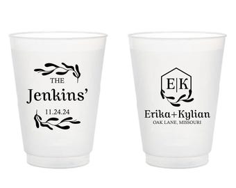 Wedding Frosted Cups for Rehearsal Dinner, Custom Welcome Party Plastic Cup Favors with Names, Wedding Weekend Cups for Guests (292)