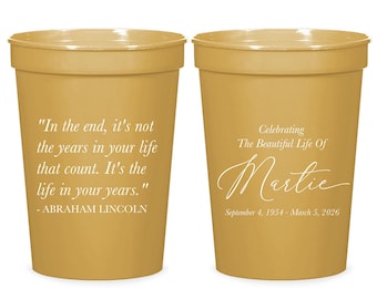 Celebration of Life Stadium Cups, Funeral Stadium Cup as Favors, Personalized Memorial Stadium Cup Favors, Custom Sympathy Stadium Cup (454)