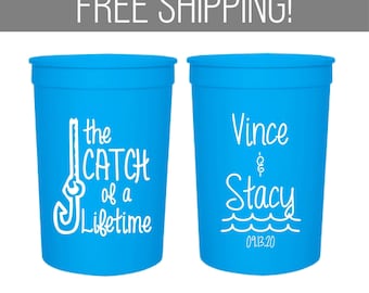 Customized Wedding Can Cooler Favors - Personalized Wedding Cups, 16oz Customized Party Cups, Custom Plastic Cups  (1024)