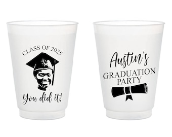 Custom Portrait Graduation Party Frosted Cups, Personalized Portrait Graduation Party Frosted Cup Favors, Graduation Party Frosted Cup (390)