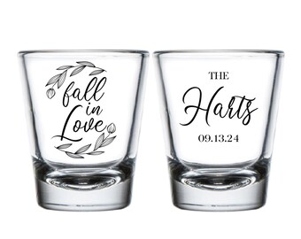 Fall In Love Custom Shot Glasses, Custom Wedding Shot Glasses, Personalized Wedding Shot Glasses, Custom Wedding Shot Glasses as Favor (294)