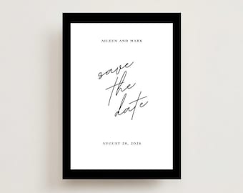 Minimal Save The Date Magnet, Black Border Magnet, Modern Wedding Magnet, Simple Save The Date, Clean Wedding Magnet Favors, Magnet Gift (6)