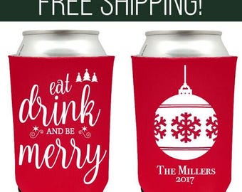 Christmas Wedding Can Coolers - Funny Christmas Can Cooler - Rustic Favors Christmas Can Coolers Ornament - Christmas Tree Can Cooler (10)