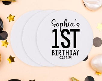 First Birthday Coasters as Favors, Custom Coaster Favors & Gifts, Personalized First Birthday Coasters, Custom First Birthday Coasters (355)