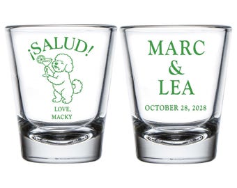 Salud Pet Wedding Shot Glasses, Personalized Pet Wedding Shot Glass Favors, Customized Shot Glass Wedding Favor, Customized Shot Glass (430)