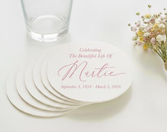 Celebration of Life Coasters, Funeral Coasters Favors, Personalized Memorial Coasters Favors, Sympathy Coasters Favors, Custom Coaster (454)