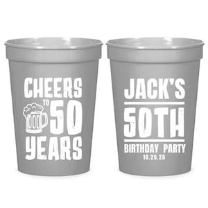 50th Birthday Stadium Cups, Custom Birthday Stadium Cups, Customized Stadium Cups Birthday Favors, Personalized Birthday Stadium Cups