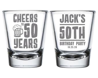 Customized Birthday Shot Glasses, 50th Birthday Shot Glasses, Custom Shot Glasses for B-Day Parties, Custom Birthday Shot Glass Favors