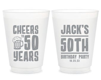 50th Birthday Frosted Cups, Customized Birthday Frosted Cups, Frosted Cups as Birthday Favors, Custom Frosted Cups for Birthday Party