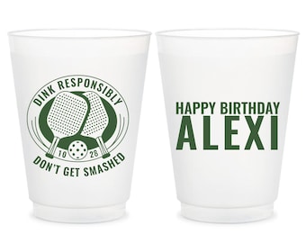 Pickleball Birthday Frosted Cups, Drink Responsibly Dont Get Smashed Custom Birthday Frosted Cups, Custom Birthday Frosted Cup Favors (404)