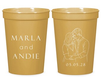 Personalized Wedding Stadium Cups, Custom Wedding Stadium Cup Favors, Portrait Wedding Stadium Cup Favor, Customized Stadium Cup Favor (427)