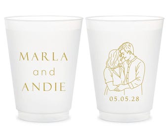Personalized Wedding Frosted Cups, Custom Wedding Frosted Cup Favors, Portrait Wedding Frosted Cup Favor, Customized Frosted Cup Favor (427)