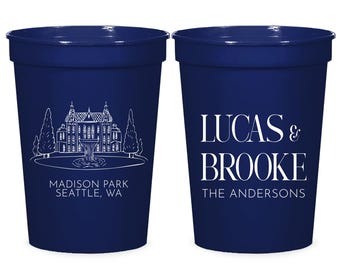 Wedding Venue Photo Stadium Cup Favors, Personalized Stadium Cup Wedding Favors, Custom Wedding Stadium Cups, Custom Stadium Cup Favor (419)