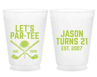 Let's Par-Tee Frosted Cups, 21st Birthday Frosted Cups, Personalized 21st Birthday Frosted Cups, Custom 21st Birthday Golf Frosted Cup (425)