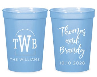 Custom Wedding Monogram Stadium Cups, Custom Stadium Cups Wedding Favor, Personalized Wedding Favors, Custom Wedding Plastic Cup Favor (182)