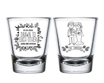 Drawn To Each Other Wedding Shot Glasses Wedding Shot Glass Favors Shot Glass Gifts Shot Glass Wedding Party Favors Custom Shot Glass (111)