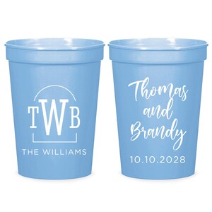 Custom Wedding Monogram Stadium Cups, Custom Stadium Cups Wedding Favor, Personalized Wedding Favors, Custom Wedding Plastic Cup Favor (182)