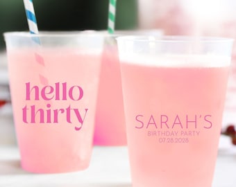 Hello Thirty Frosted Cups, Personalized 30Th Birthday Frosted Cups, Customized 30Th Birthday Frosted Cups, Birthday Frosted Cup Favors (375)