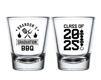 Custom Graduation Barbecue Shot Glasses, Personalized Graduation Bbq Shot Glass Favors, Customized Graduation Party Shot Glasses Favor (389)