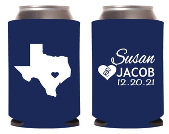 Texas State Personalized Wedding Can Coolers, Custom Texas State Can Coolers, Wedding Can Coolies, Wedding Coolies as Favors for Guests (51)