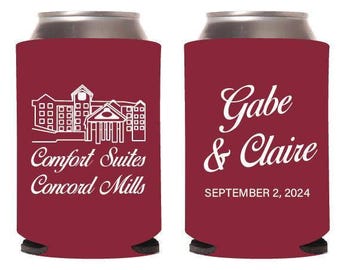 Personalized Wedding Venue Can Cooler Favor, Custom Can Cooler Wedding Favors, Custom Wedding Venue Beer Hugger Favors, Wedding Cooler (215)