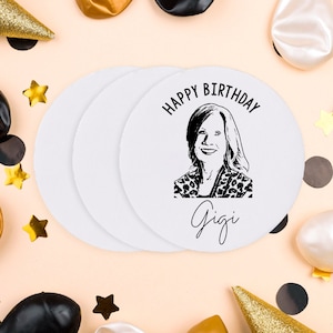 Custom Birthday Coasters, Personalized Keepsakes, Elegant Party Favors, Birthday Gift, Customized Table Decor, Portrait Coaster Favors (354)