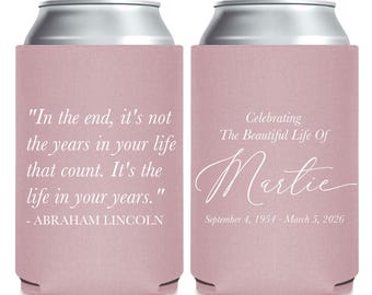Celebration of Life Can Coolers, Funeral Can Cooler Favors, Personalized Memorial Can Cooler Favors, Custom Sympathy Can Cooler Favors (454)