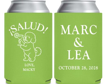 Salud Pet Wedding Can Coolers, Personalized Pet Wedding Can Cooler Favors, Customized Can Coolers Wedding Favor, Customized Can Cooler (430)