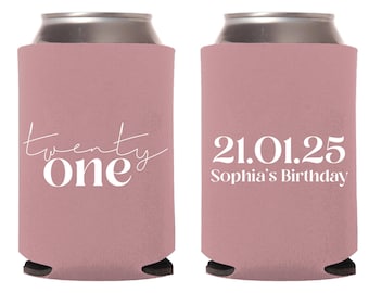 21St Birthday Can Cooler Favors, Custom 21St Birthday Beer Huggers, Can Coolers Favors For 21St Birthday, Twenty One Can Cooler Favors (376)