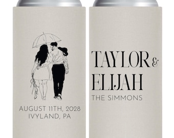 Personalized Portrait Wedding Slim Can Coolers, Custom Slim Can Cooler Wedding Favors, Customized Wedding Favor, Slim Can Cooler Favor (429)