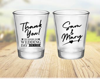Customized Wedding Shot Glasses, Thank You shot glass - Custom Shot Glass - Personalized Shot Glass - Customized 1.75oz Shot Glass 1022