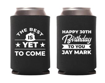Personalized Birthday Party Beer Huggers, 30th Birthday Can Coolers, Custom Birthday Can Cooler Favors, Can Coolers for Birthday Party (246)