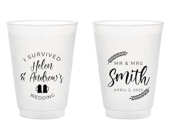 I Survived Wedding Frosted Cups, Personalized Frosted Cups Wedding Favors, Custom Frosted Cups Wedding Favor, Custom Frosted Cup Favor (402)