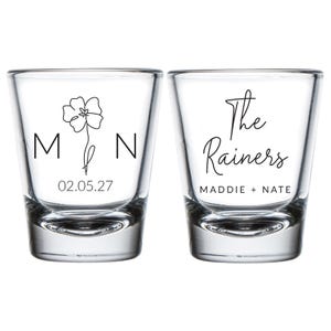 Flower Wedding Shot Glasses, Flower Wedding Shot Glass Favors, Shot Glass Wedding Favor, Custom Wedding Shot Glass, Personalized Favor (191)