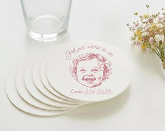 Coquette Themed First Birthday Coaster, Personalized First Birthday Coaster Favor, Customized Girls Just Wanna Be One Birthday Coaster (456)