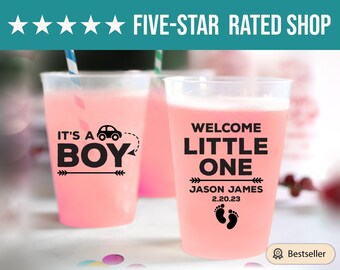 It's A Boy Custom Baby Shower Frosted Cups, Personalized Favor Baby Shower Frosted Cups, Personalized Plastic Cups, Plastic Cup Favors (234)