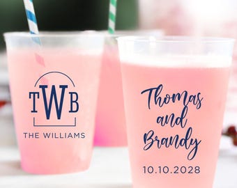Custom Wedding Monogram Frosted Cups, Frosted Cups Wedding Favors, Frosted Cups Wedding Gifts, Customized Wedding Plastic Cups Favors (182)