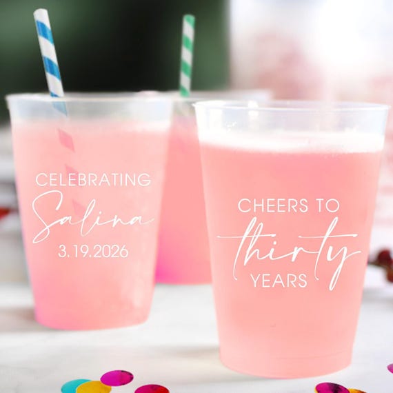 Custom Birthday Cups, Personalized Birthday Cup, 30th Birthday Cups, 30th Birthday Plastic Cup, Custom 30th Birthday Frosted Cup Favor (166)
