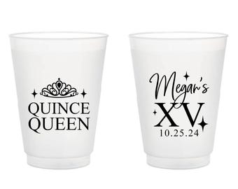 Quinceañera Party Plastic Cups, Quinceañera Frosted Cups, Custom Quinceañera Frosted Cup Favors, Personalized Quinceañera Frosted Cups (317)