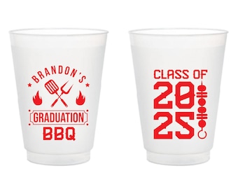 Custom Graduation Barbecue Frosted Cups, Personalized Graduation Bbq Frosted Cup Favors, Customized Graduation Party Frosted Cup Favor (389)