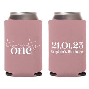 21St Birthday Can Cooler Favors, Custom 21St Birthday Beer Huggers, Can Coolers Favors For 21St Birthday, Twenty One Can Cooler Favors (376)