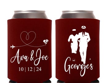 Pilot Theme Wedding Can Coolers Favor, Personalized Pilot Wedding Can Coolers Favor, Custom Wedding Beer Huggers as Favors for Guest (263)